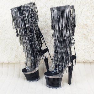 Illusion 2017 Fringe High Heel Open Toe Knee Boots